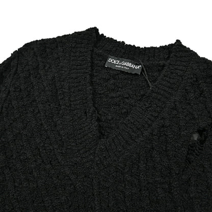 DOLCE & GABBANA ウールナイロン Vネックブークレニットセーター｜GUARDAROBA MILANO OFFICIAL STORE