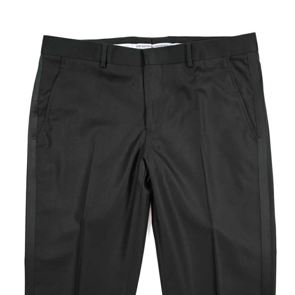 EMPORIO ARMANI シルク混ウール タキシードスラックス ブラック 50 | GUARDAROBA MILANO OFFICIAL STORE