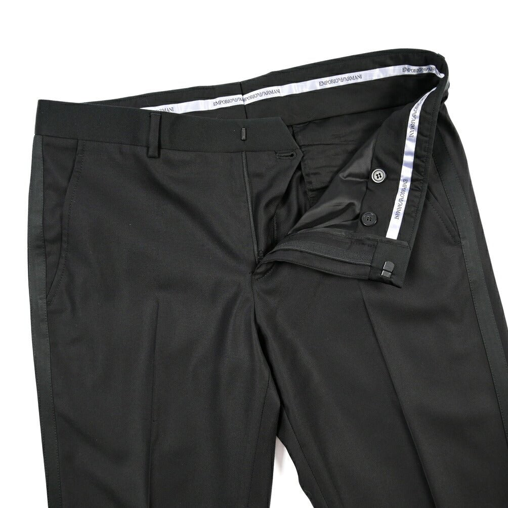 EMPORIO ARMANI シルク混ウール タキシードスラックス ブラック 50 | GUARDAROBA MILANO OFFICIAL STORE