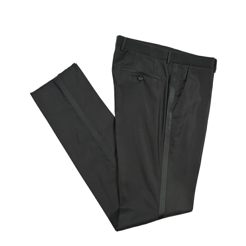 EMPORIO ARMANI シルク混ウール タキシードスラックス ブラック 50 | GUARDAROBA MILANO OFFICIAL STORE