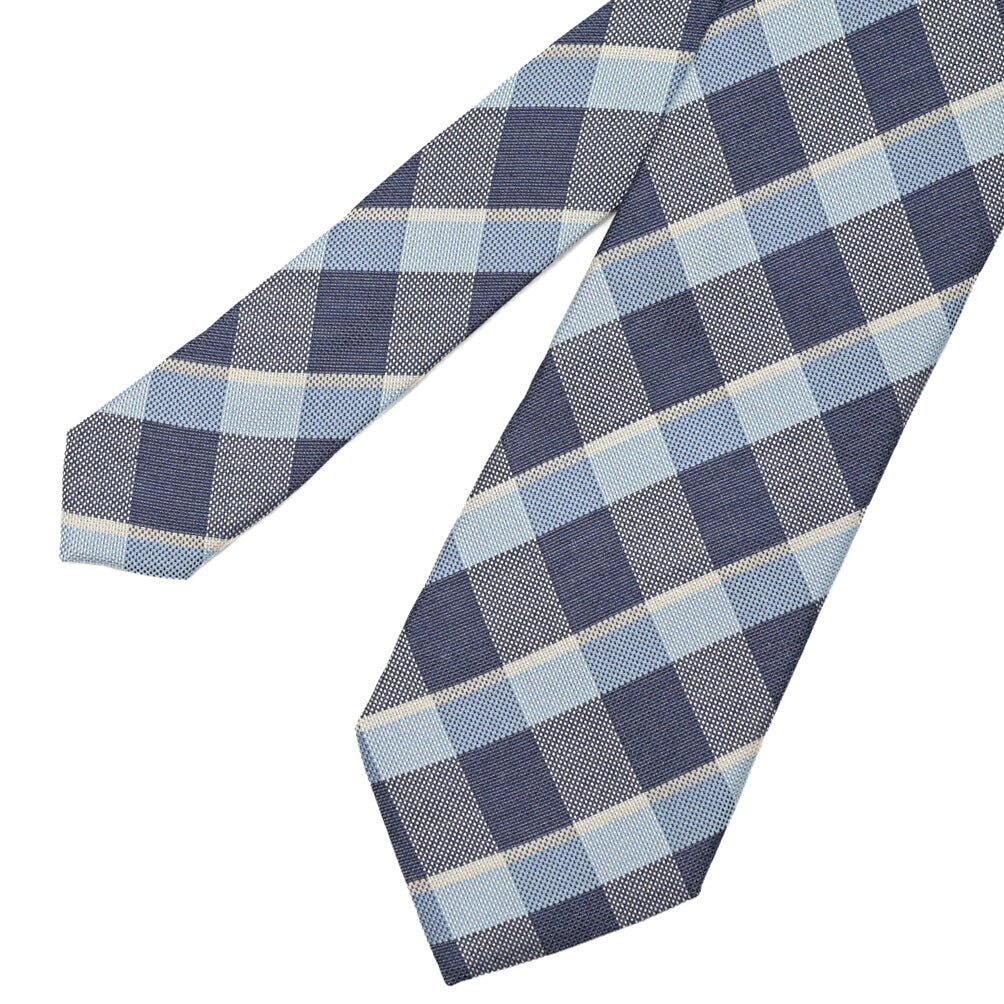 ETON シルク混コットン チェック柄ネクタイ ブルー 149cm×8cm | GUARDAROBA MILANO OFFICIAL STORE