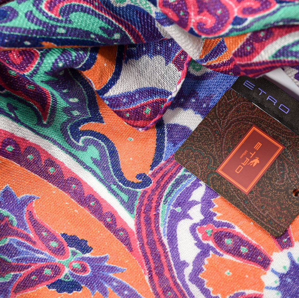 ETRO リネン100% オリエンタル柄ストール