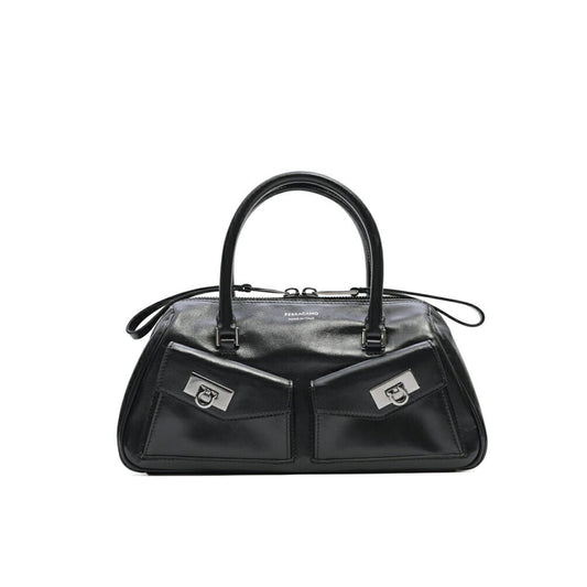 FERRAGAMO カーフレザー100% 2WAYボウリングバッグ ブラック 14cm×27.5cm×12.5cm×32cm×14cm | GUARDAROBA MILANO OFFICIAL STORE