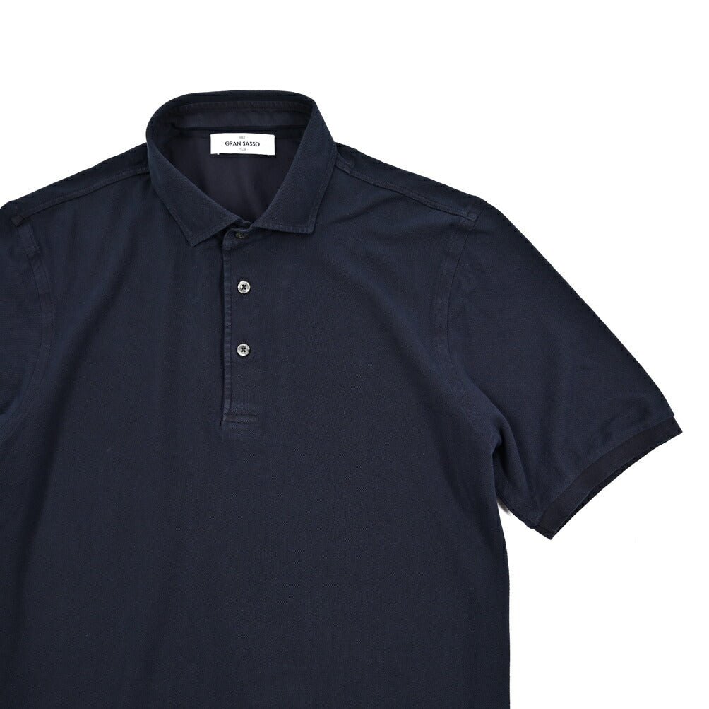 極美品 GRAN SASSO ポロシャツ ニット 鹿の子 ネイビー Mイタリア製 GRAN SASSO グランサッソ / コットン100% 鹿の子ポロシャツ