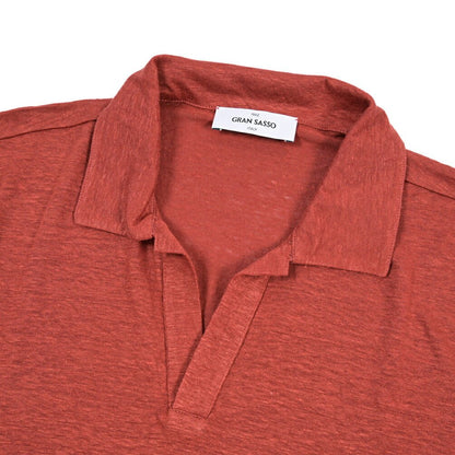 GRAN SASSO リネン100% スキッパーカラー半袖ニットポロシャツ レッド 52 | GUARDAROBA MILANO OFFICIAL STORE