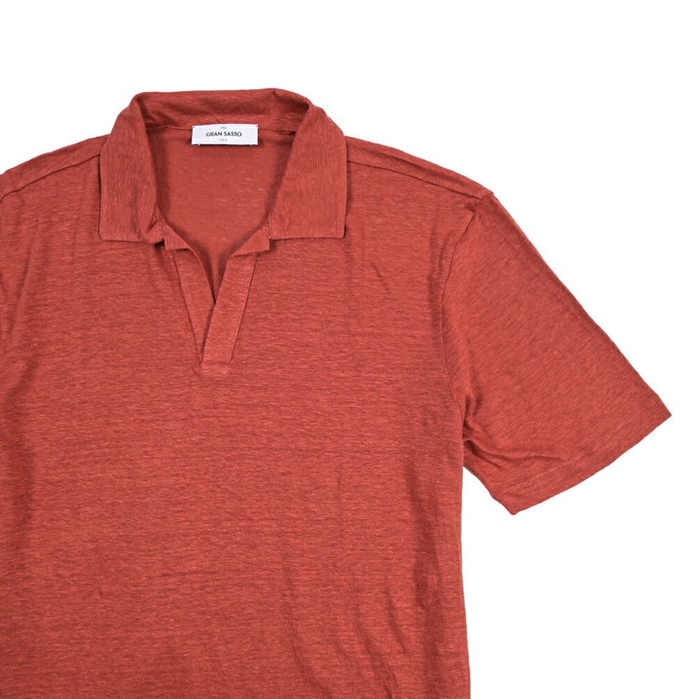 GRAN SASSO リネン100% スキッパーカラー半袖ニットポロシャツ レッド 52 | GUARDAROBA MILANO OFFICIAL STORE
