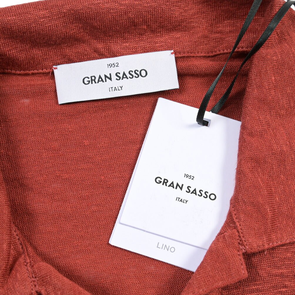 GRAN SASSO リネン100% スキッパーカラー半袖ニットポロシャツ レッド 52 | GUARDAROBA MILANO OFFICIAL STORE