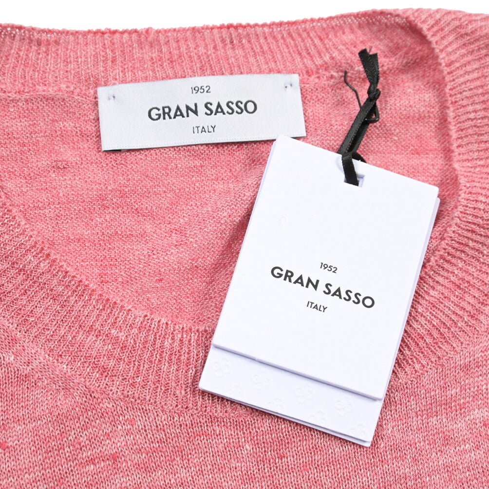 GRAN SASSO リネン100% ハイゲージクルーネック半袖ニットTシャツ ピンク 48 | GUARDAROBA MILANO OFFICIAL STORE