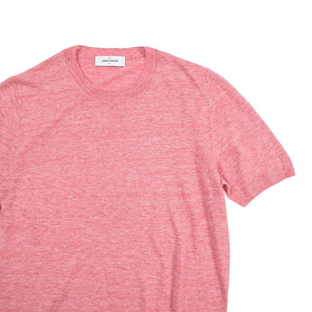 GRAN SASSO リネン100% ハイゲージクルーネック半袖ニットTシャツ ピンク 48 | GUARDAROBA MILANO OFFICIAL STORE