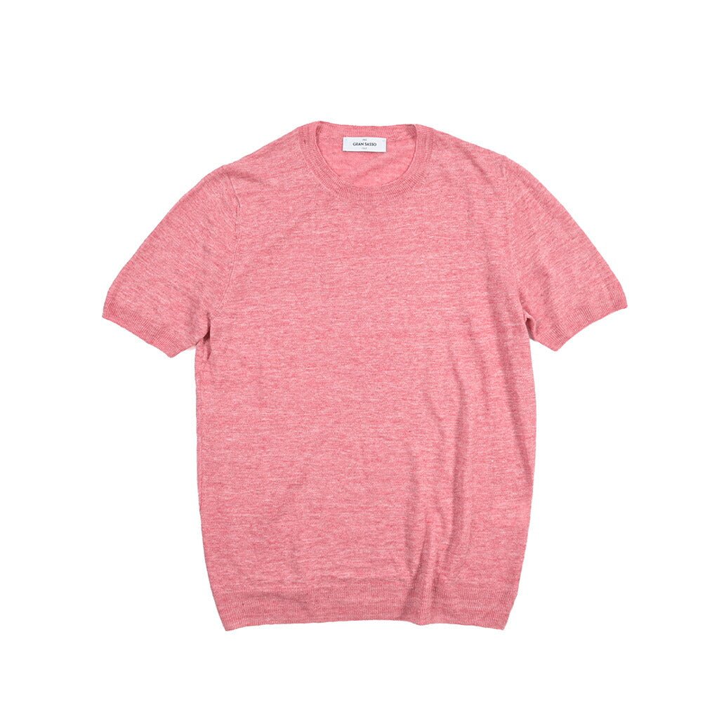 GRAN SASSO リネン100% ハイゲージクルーネック半袖ニットTシャツ ピンク 48 | GUARDAROBA MILANO OFFICIAL STORE