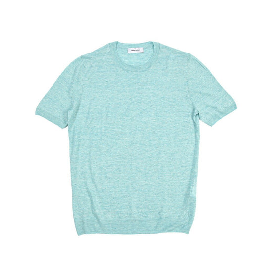 GRAN SASSO リネン100% ハイゲージクルーネック半袖ニットTシャツ ライトブルー 50 | GUARDAROBA MILANO OFFICIAL STORE