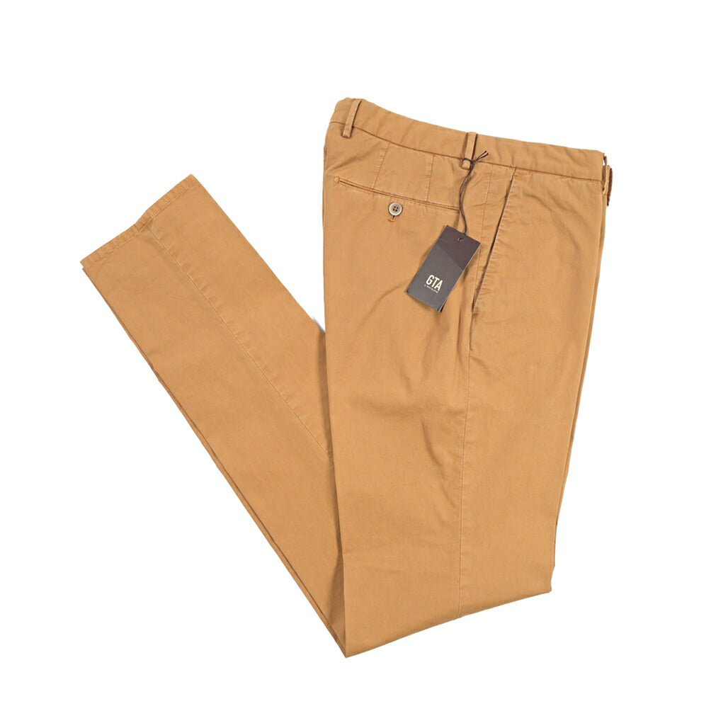 GTA “800 SL” ストレッチコットン ノータックチノパンツ / SLIM FIT ライトブラウン 48 | GUARDAROBA MILANO OFFICIAL STORE