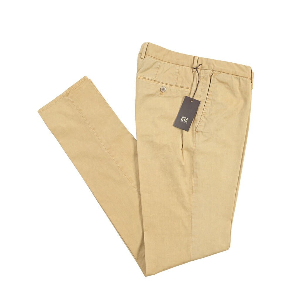 GTA “800 SL” ストレッチコットン ノータックチノパンツ / SLIM FIT ベージュ 46 | GUARDAROBA MILANO OFFICIAL STORE