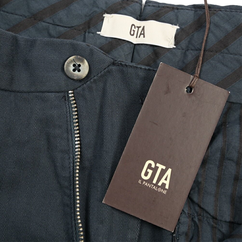 GTA “800 SL” ストレッチコットン ノータックチノパンツ シャドーストライプ / SLIM FIT ネイビー 50 | GUARDAROBA MILANO OFFICIAL STORE
