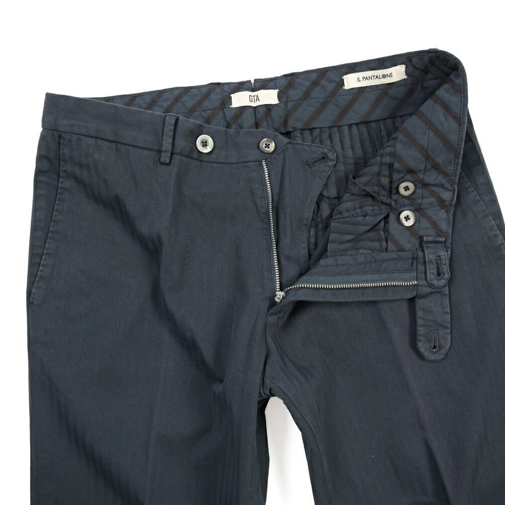 GTA “800 SL” ストレッチコットン ノータックチノパンツ シャドーストライプ / SLIM FIT ネイビー 50 | GUARDAROBA MILANO OFFICIAL STORE