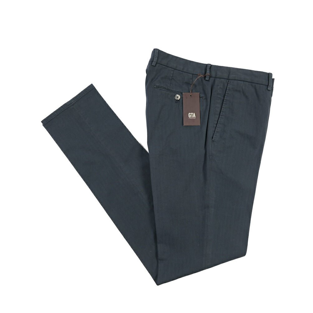 GTA “800 SL” ストレッチコットン ノータックチノパンツ シャドーストライプ / SLIM FIT ネイビー 50 | GUARDAROBA MILANO OFFICIAL STORE