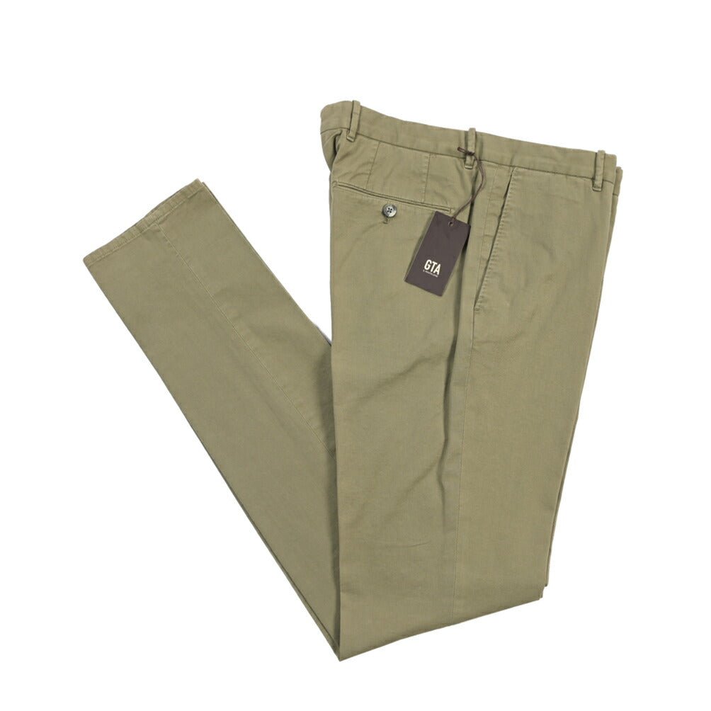 GTA “800 SSL” ストレッチコットン ノータックチノパンツ / EXTRASLIM FIT カーキグリーン 46 | GUARDAROBA MILANO OFFICIAL STORE