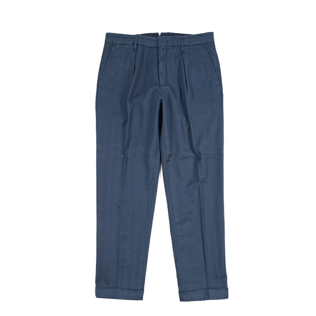 GTA “ALESSANDRO” ストレッチコットン ワンタックヘリンボーンパンツ / COMFORT / メンズ ネイビー 46 | GUARDAROBA MILANO OFFICIAL STORE