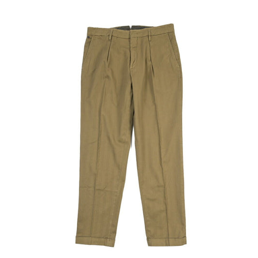 GTA “ALESSANDRO” ストレッチコットン ワンタックヘリンボーンパンツ / COMFORT / メンズ カーキグリーン 48 | GUARDAROBA MILANO OFFICIAL STORE