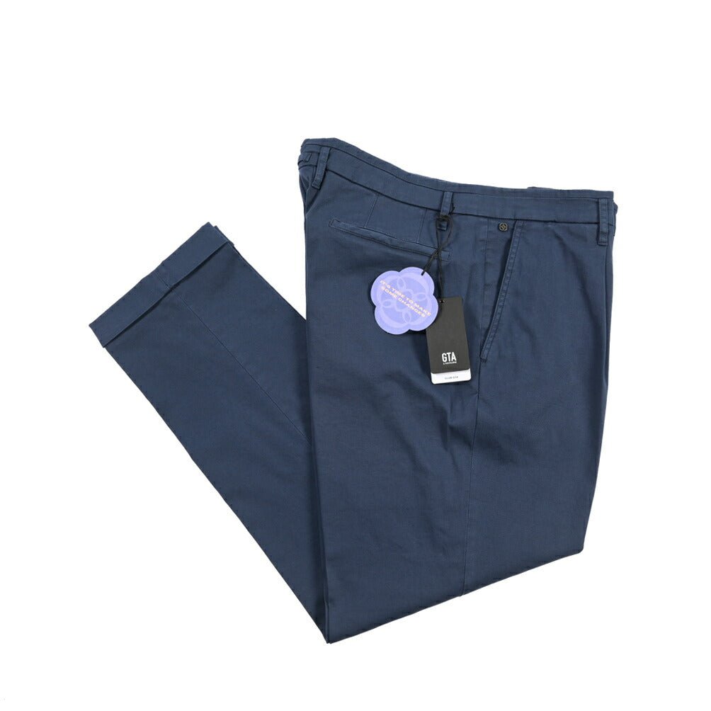 GTA “ALESSANDRO” ストレッチコットン ワンタックパンツ / COMFORT FIT ネイビー 50 | GUARDAROBA MILANO OFFICIAL STORE