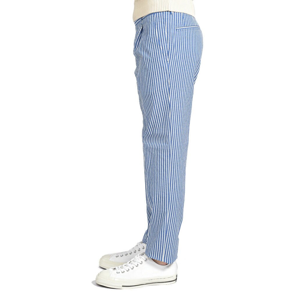 GTA “BYRON C” シアサッカー スリムフィットストレッチパンツ ブルー 44 | GUARDAROBA MILANO OFFICIAL STORE