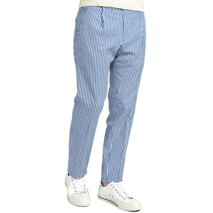 GTA “BYRON C” シアサッカー スリムフィットストレッチパンツ ブルー 44 | GUARDAROBA MILANO OFFICIAL STORE
