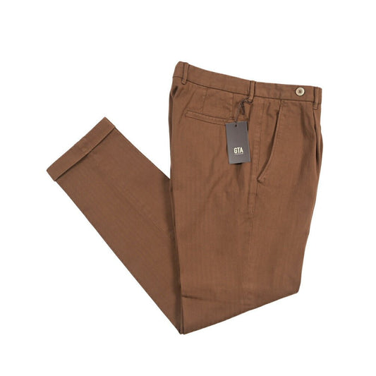 GTA “BYRON” ストレッチコットン ワンタックヘリンボーンパンツ / SLIM / メンズ ブラウン 48 | GUARDAROBA MILANO OFFICIAL STORE