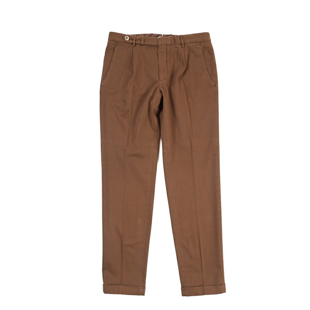 GTA “BYRON” ストレッチコットン ワンタックヘリンボーンパンツ / SLIM / メンズ ブラウン 48 | GUARDAROBA MILANO OFFICIAL STORE