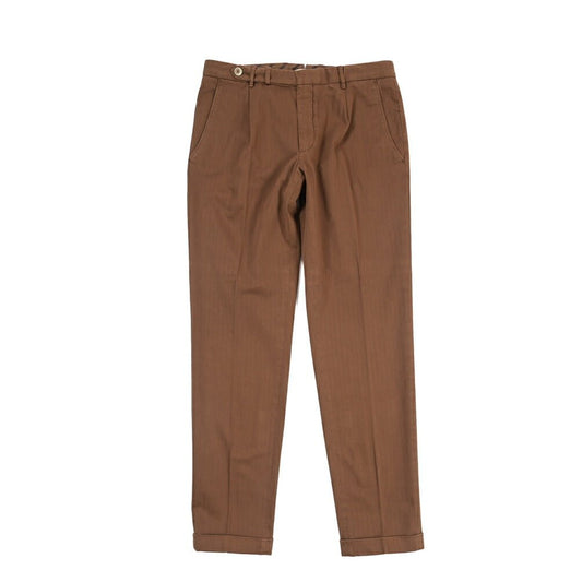 GTA “BYRON” ストレッチコットン ワンタックヘリンボーンパンツ / SLIM / メンズ ブラウン 48 | GUARDAROBA MILANO OFFICIAL STORE