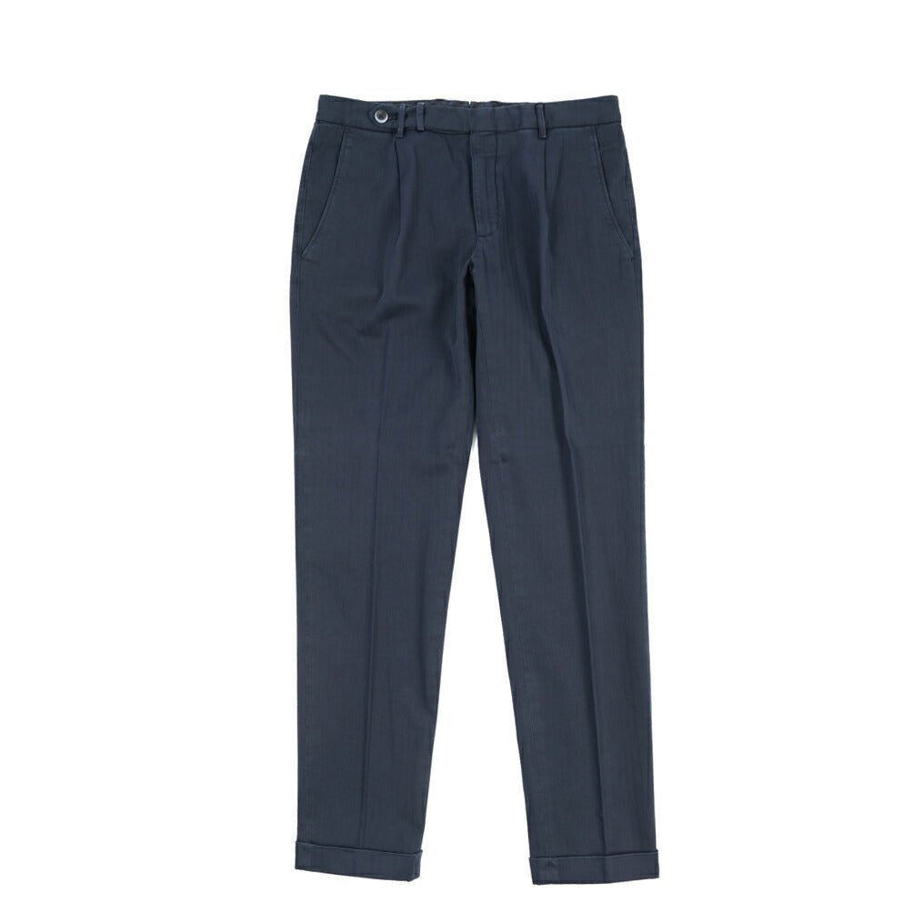 GTA “BYRON” ストレッチコットン ワンタックヘリンボーンパンツ / SLIM / メンズ ネイビー 48 | GUARDAROBA MILANO OFFICIAL STORE