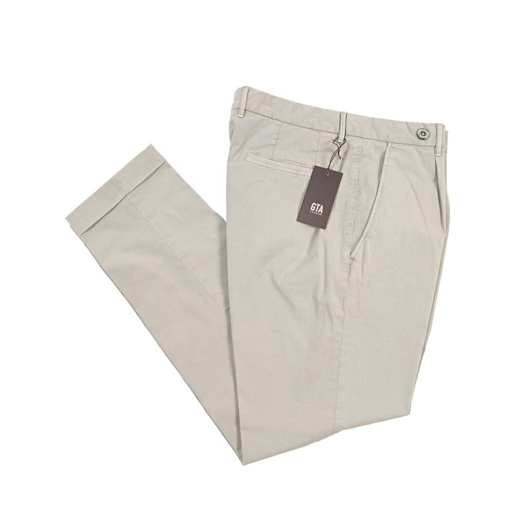 GTA “BYRON” SLIM FIT ストレッチコットン ワンタックパンツ / SLIM FIT グレー 46 | GUARDAROBA MILANO OFFICIAL STORE