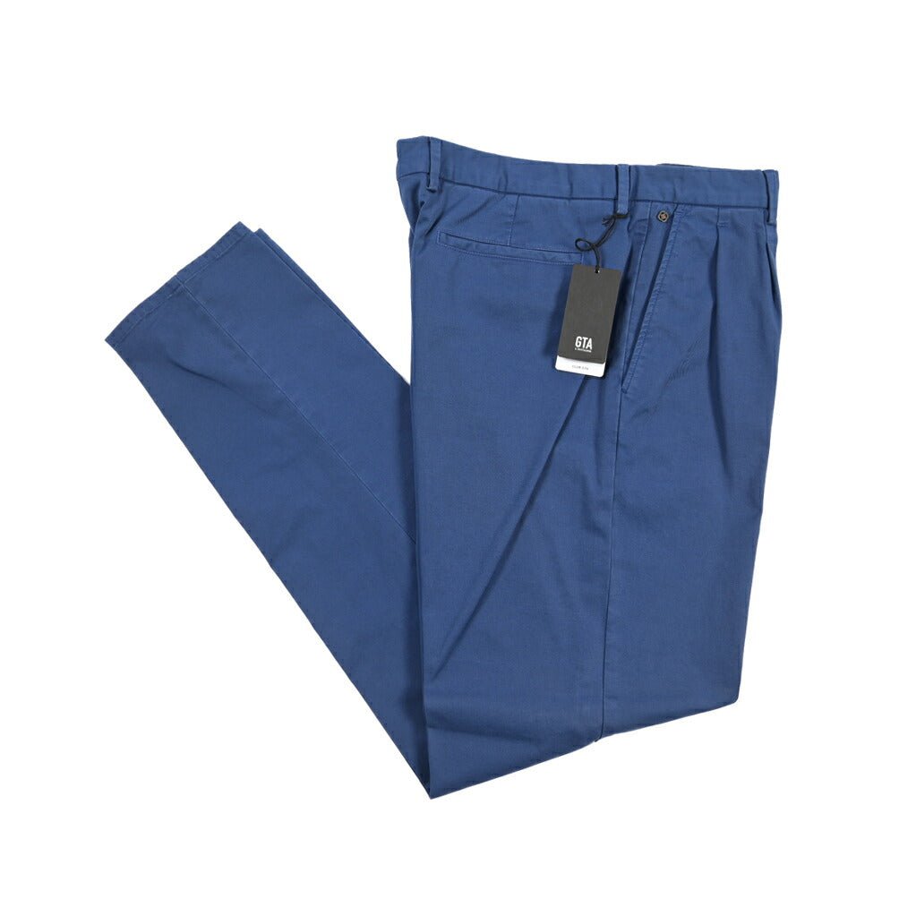 GTA “DANTE” ストレッチコットン ツータックパンツ / COMFORT FIT ブルー 44 | GUARDAROBA MILANO OFFICIAL STORE