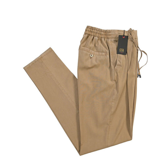 GTA “DAVIDE” ヴァージンウール100% ワンタックイージーパンツ / COMFORT FIT ベージュ 44 | GUARDAROBA MILANO OFFICIAL STORE