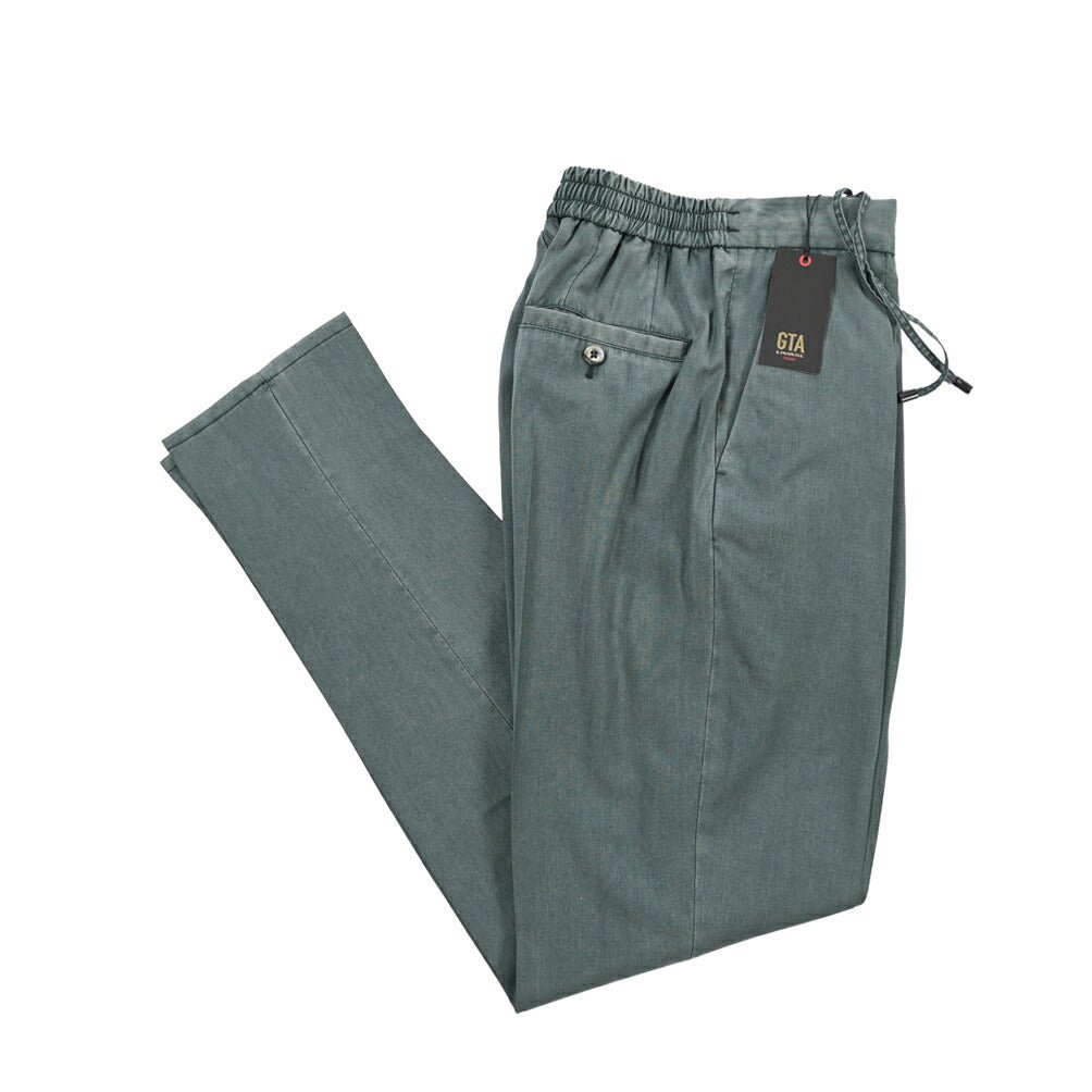 GTA “DAVIDE” ヴァージンウール100% ワンタックイージーパンツ / COMFORT FIT グリーン 46 | GUARDAROBA MILANO OFFICIAL STORE