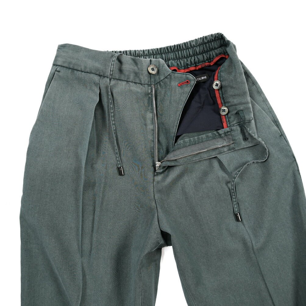 GTA “DAVIDE” ヴァージンウール100% ワンタックイージーパンツ / COMFORT FIT グリーン 46 | GUARDAROBA MILANO OFFICIAL STORE