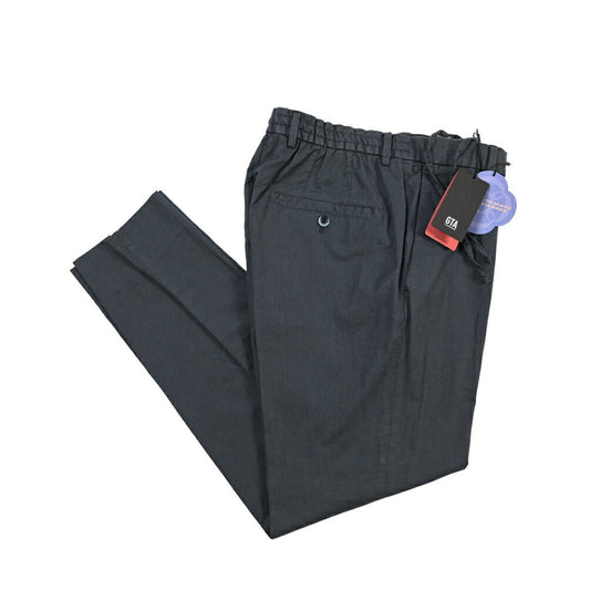 GTA “DAVIDE” リネン混コットン ノータックイージーパンツ / COMFORT FIT ネイビー 46 | GUARDAROBA MILANO OFFICIAL STORE