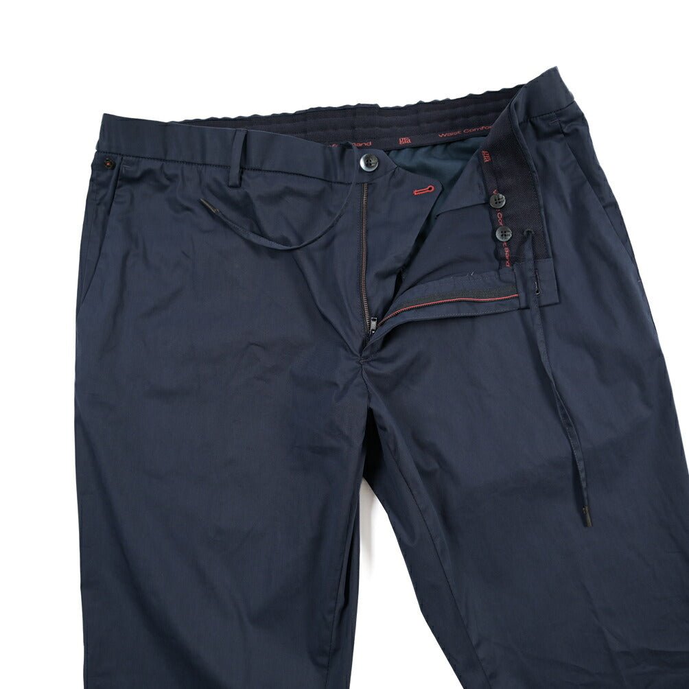 GTA “DAVIDE” ナイロン混コットン ノータックイージーパンツ / COMFORT FIT ネイビー 58 | GUARDAROBA MILANO OFFICIAL STORE