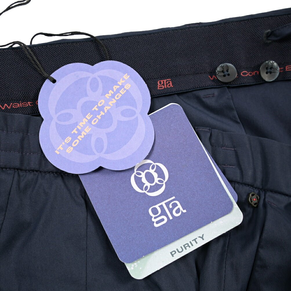 GTA “DAVIDE” ナイロン混コットン ノータックイージーパンツ / COMFORT FIT ネイビー 58 | GUARDAROBA MILANO OFFICIAL STORE