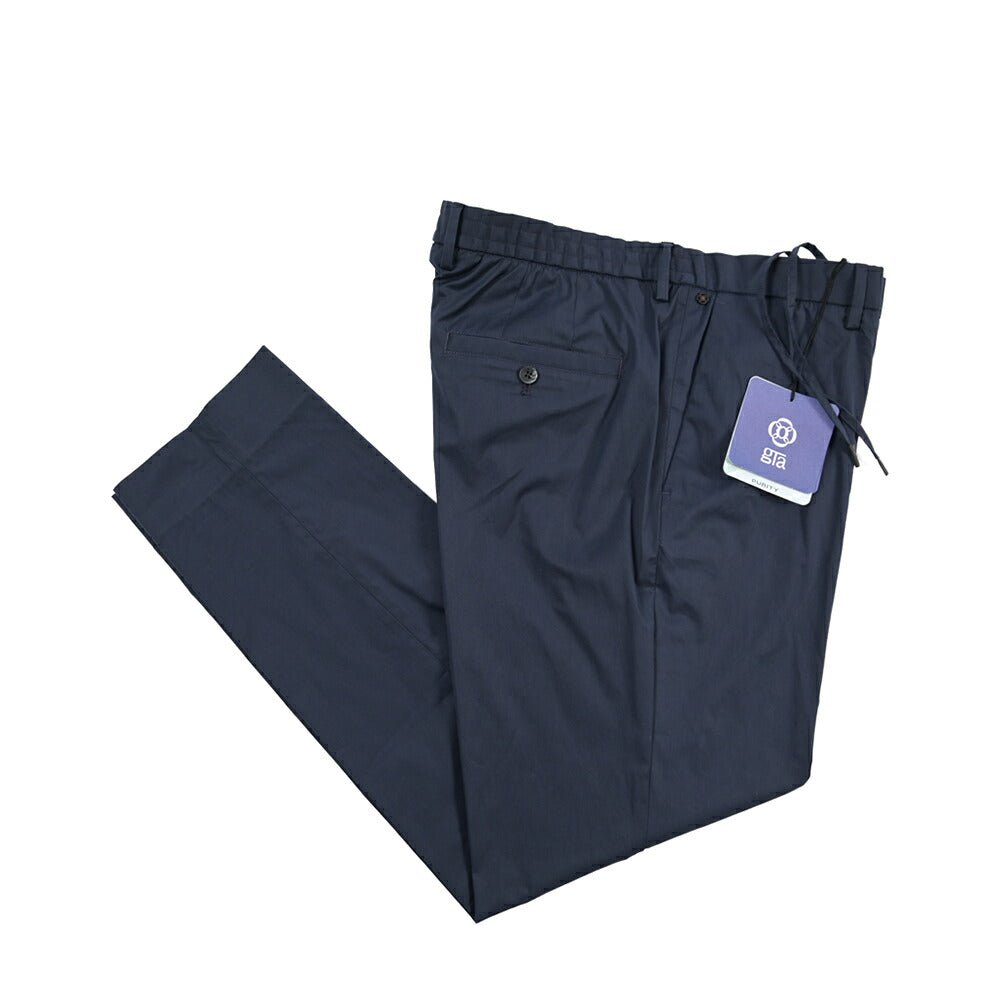 GTA “DAVIDE” ナイロン混コットン ノータックイージーパンツ / COMFORT FIT ネイビー 58 | GUARDAROBA MILANO OFFICIAL STORE