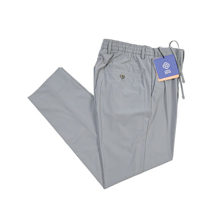 GTA “DAVIDE” 高機能ストレッチポリエステル ドローコード付きノータックパンツ / COMFORT FIT グレー 50 | GUARDAROBA MILANO OFFICIAL STORE