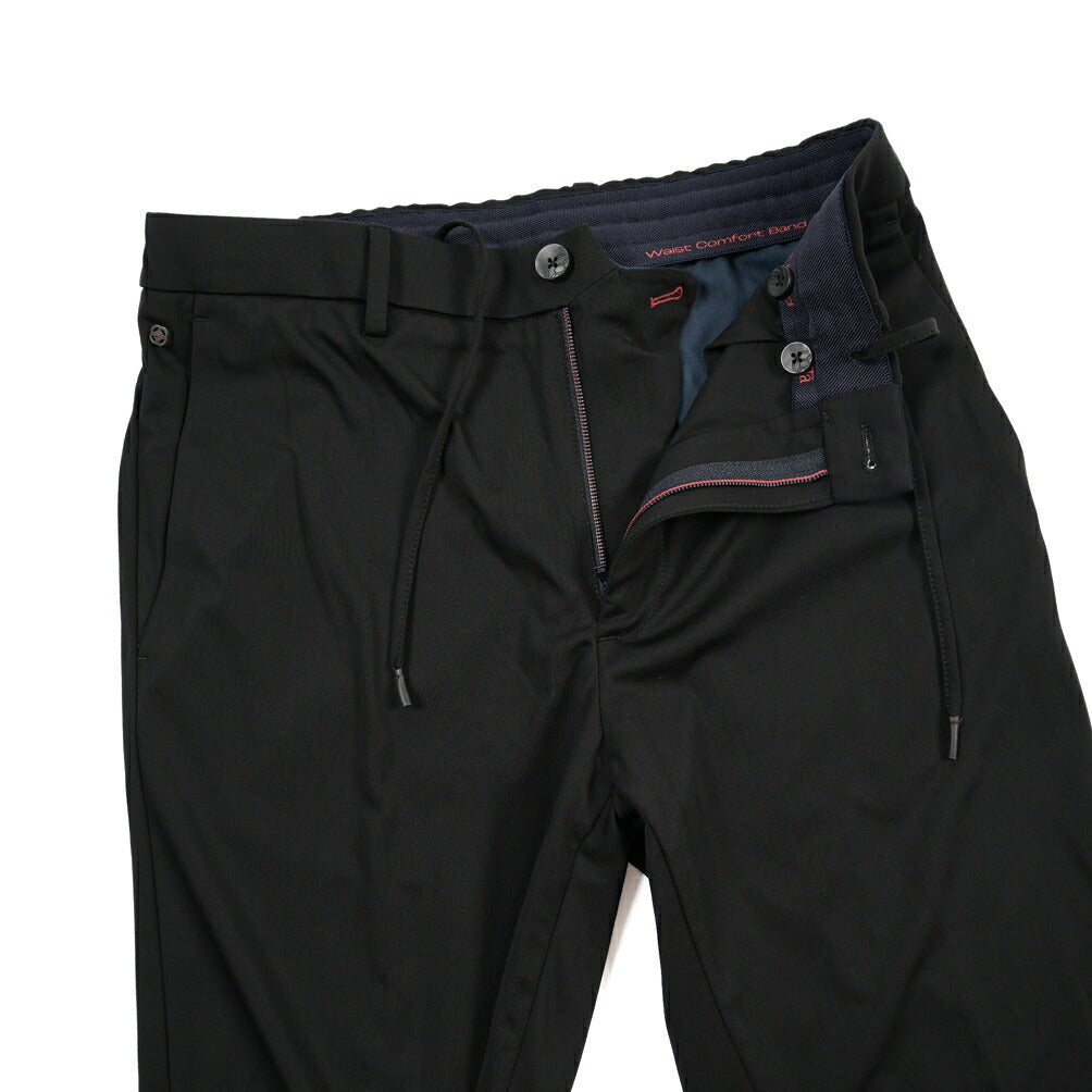 GTA “DAVIDE” ビスコース混ストレッチナイロン ノータックイージーパンツ / COMFORT FIT ブラック 46 | GUARDAROBA MILANO OFFICIAL STORE