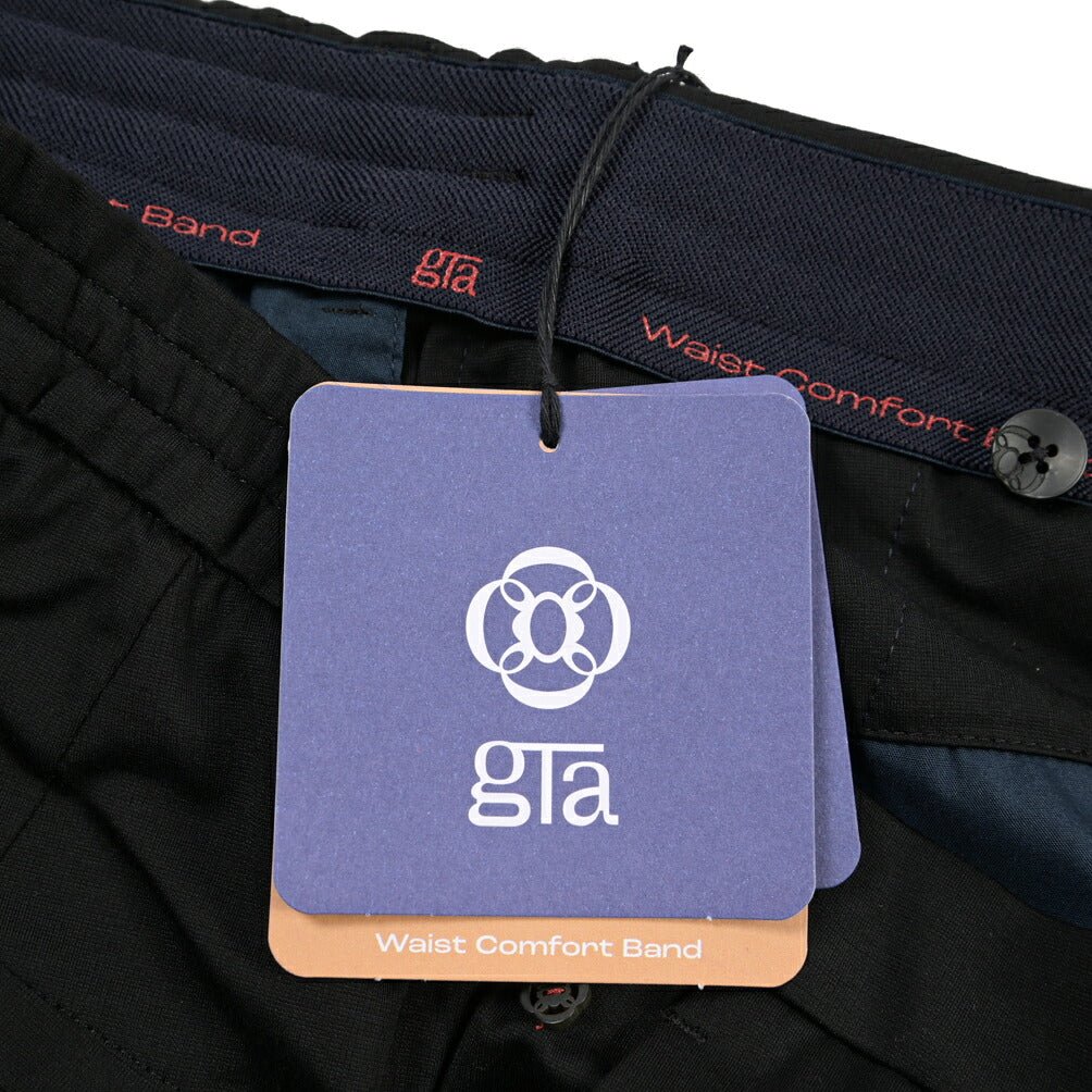 GTA “DAVIDE” ビスコース混ストレッチナイロン ノータックイージーパンツ / COMFORT FIT ブラック 46 | GUARDAROBA MILANO OFFICIAL STORE