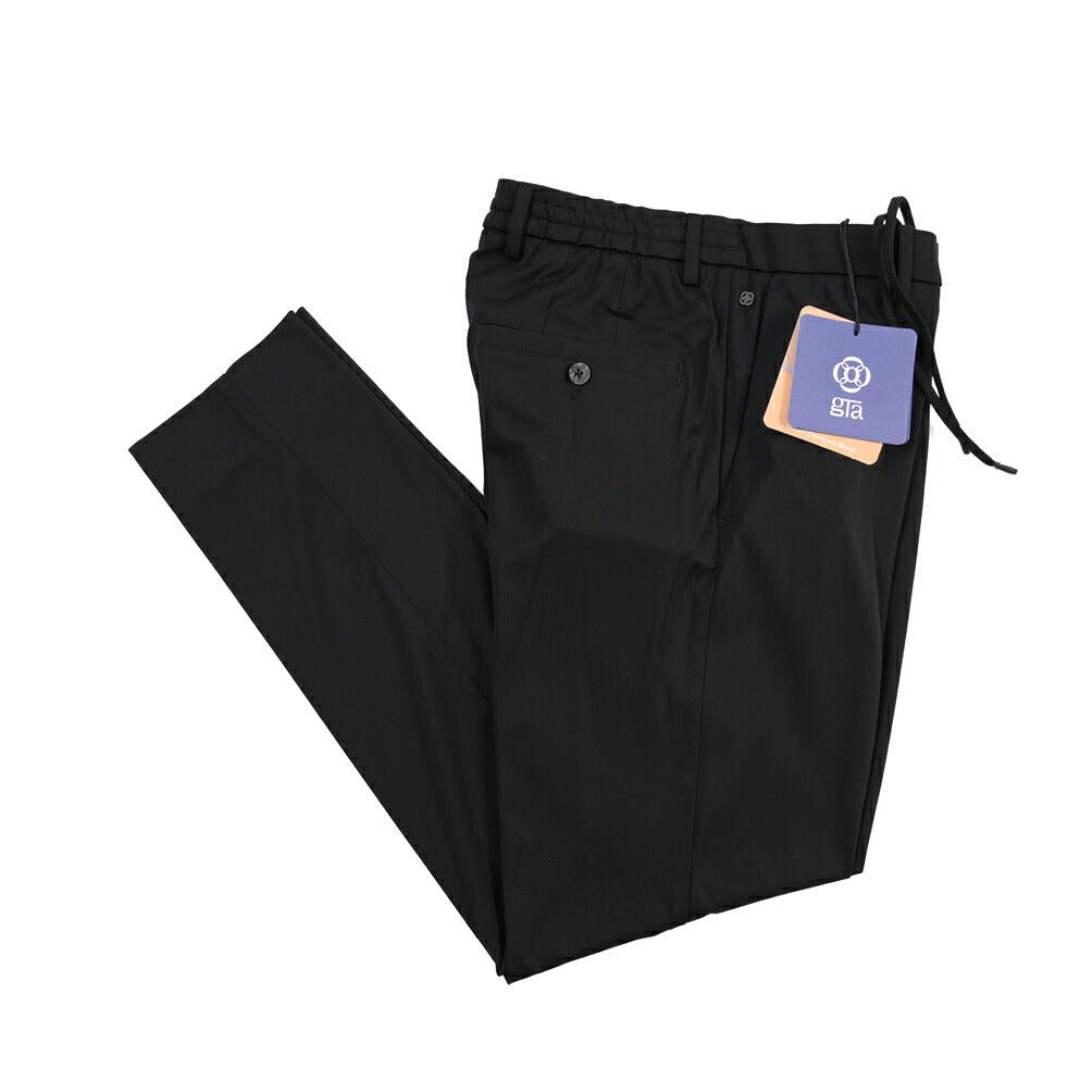 GTA “DAVIDE” ビスコース混ストレッチナイロン ノータックイージーパンツ / COMFORT FIT ブラック 46 | GUARDAROBA MILANO OFFICIAL STORE