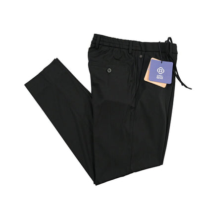 GTA “DAVIDE” ビスコース混ストレッチナイロン ノータックイージーパンツ / COMFORT FIT ブラック 46 | GUARDAROBA MILANO OFFICIAL STORE