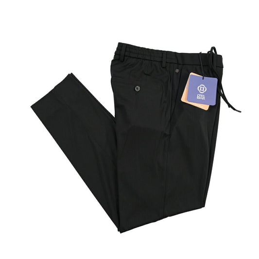 GTA “DAVIDE” ビスコース混ストレッチナイロン ノータックイージーパンツ / COMFORT FIT ブラック 46 | GUARDAROBA MILANO OFFICIAL STORE