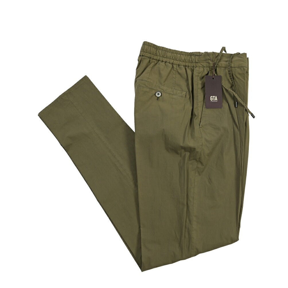 GTA “DAVIDE” ストレッチコットン ワンタックイージーパンツ / COMFORT FIT カーキグリーン 46 | GUARDAROBA MILANO OFFICIAL STORE
