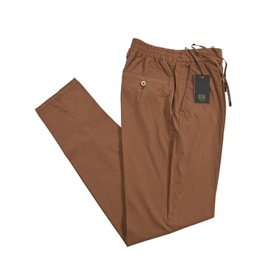 GTA “DAVIDE” ストレッチコットン ワンタックイージーパンツ / COMFORT FIT ブラウン 44 | GUARDAROBA MILANO OFFICIAL STORE