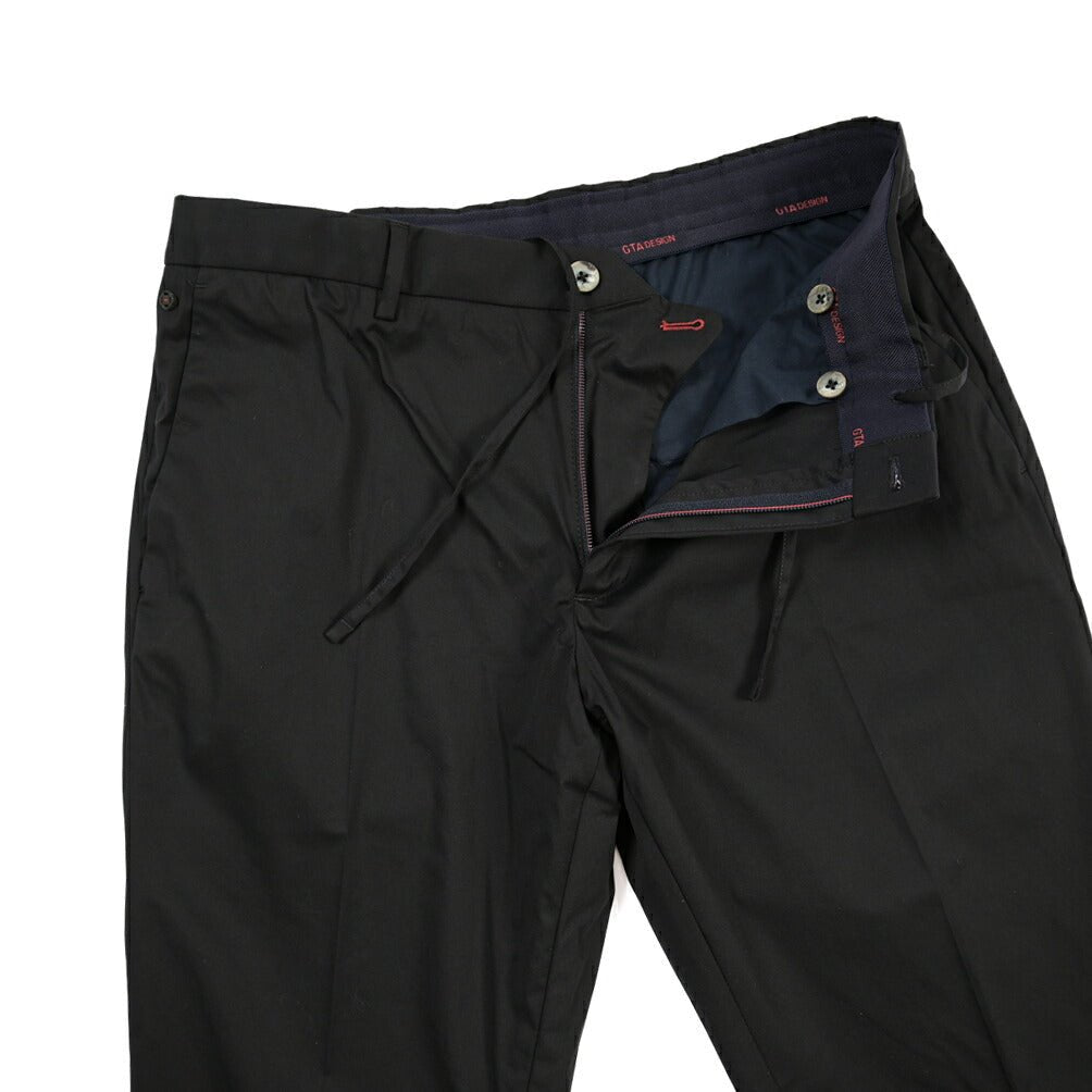 GTA “DAVIDE” ナイロン混コットン ノータックイージーパンツ / COMFORT FIT ブラック 50 | GUARDAROBA MILANO OFFICIAL STORE