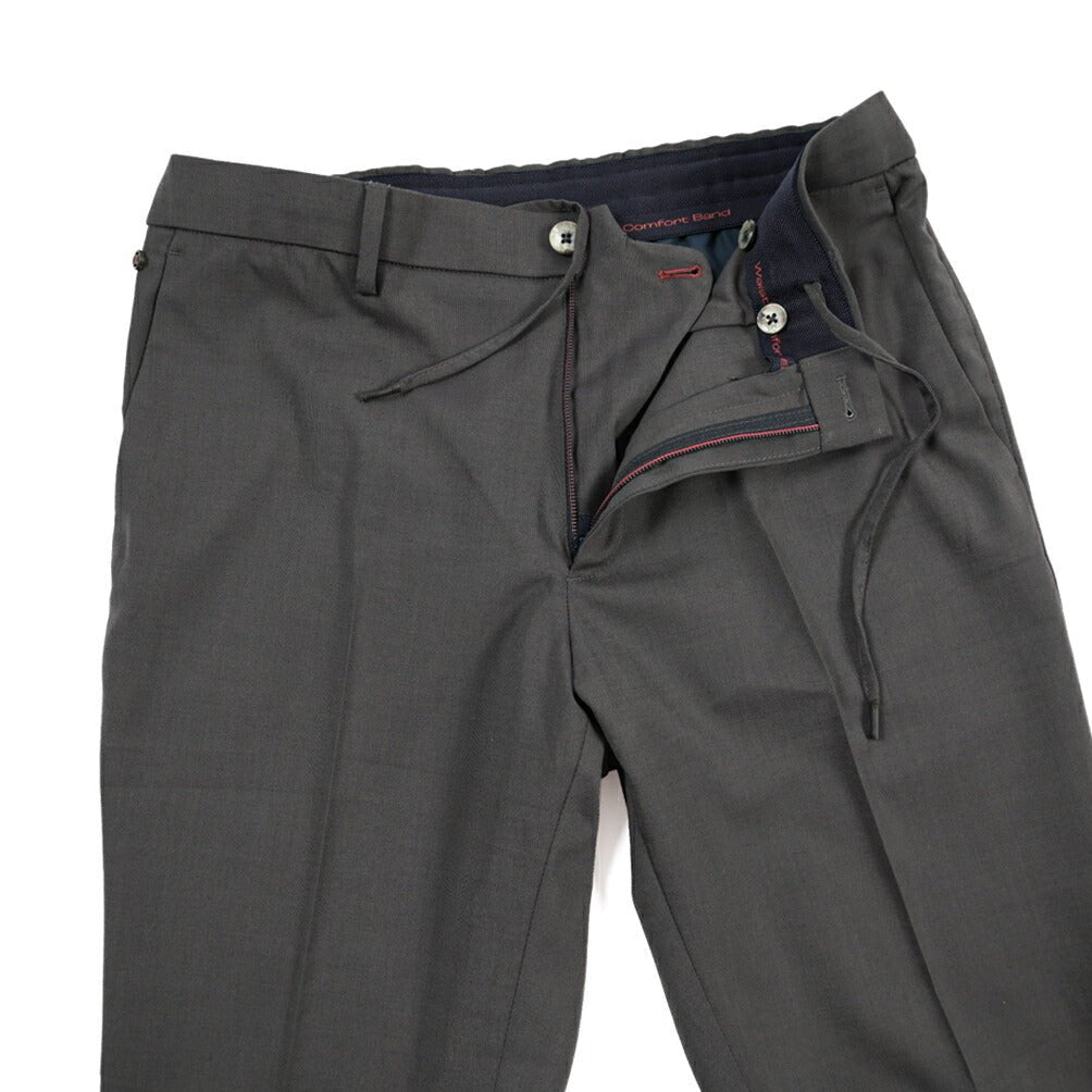 GTA “DAVIDE” ヴァージンウール混ポリエステル ノータックイージーパンツ / COMFORT FIT グレー 48 | GUARDAROBA MILANO OFFICIAL STORE