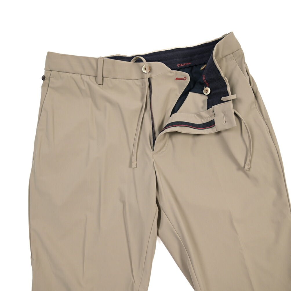 GTA “DAVIDE” ストレッチポリエステル ノータックドローコードパンツ / COMFORT FIT ベージュ 50 | GUARDAROBA MILANO OFFICIAL STORE